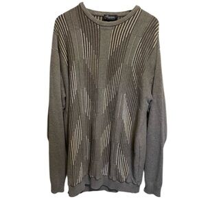 Tosani Canada Vintage 90s Tan Geometric Striped Crewneck Grandpa Sweater Mens XL